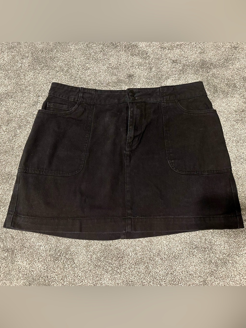 Black Denim Mini Skirt with Front Pockets